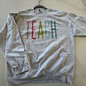Gildan Gray Crewneck Sweatshirt with Multicolor TEACH Letters